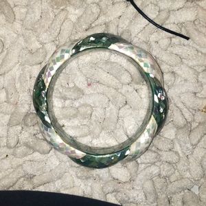 Mother of Pearl Two Tone Mosaic Teal Bangle Bracelet
